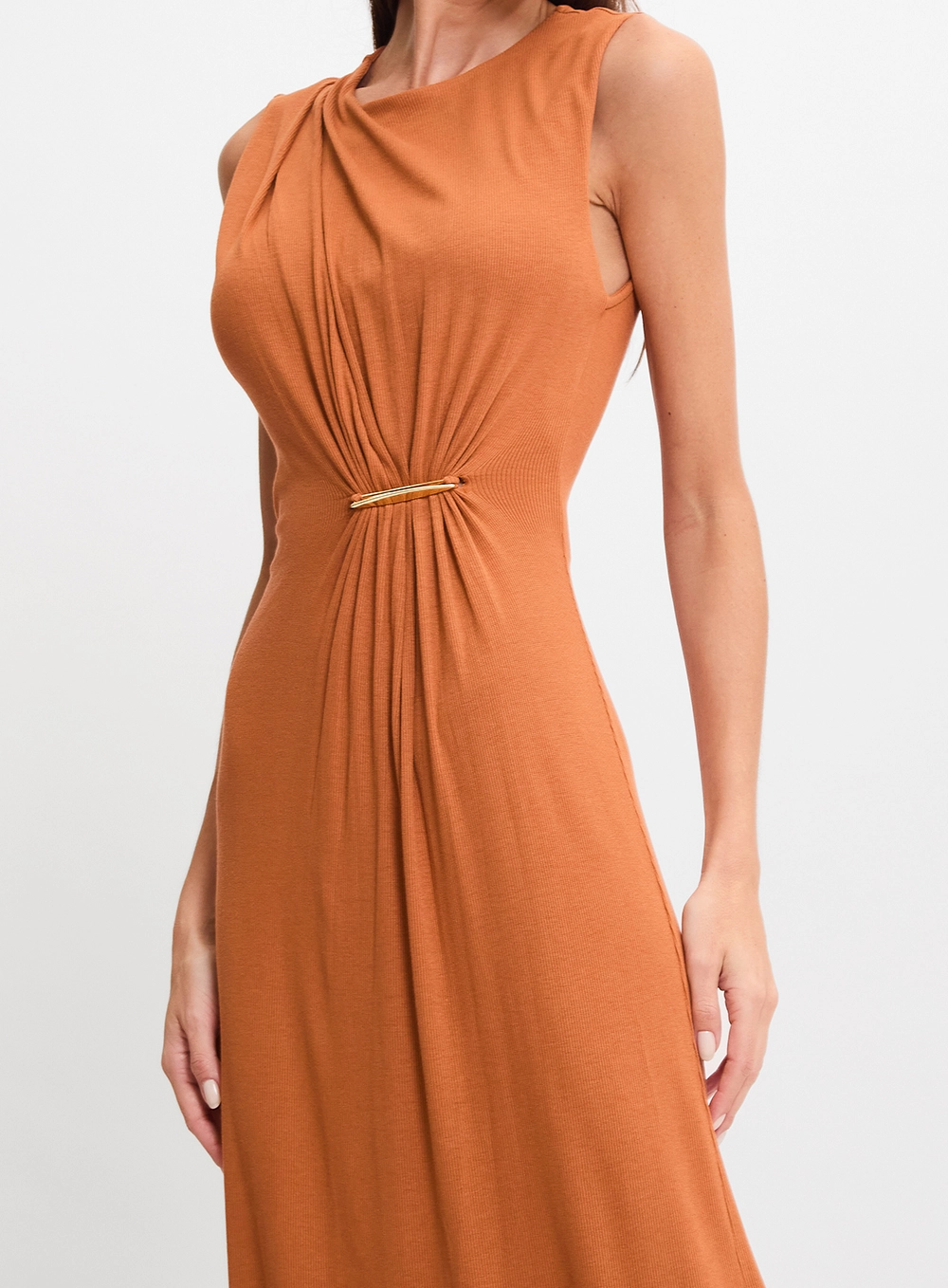 Vestido Longo Evasê Com Detalhe Bege 4