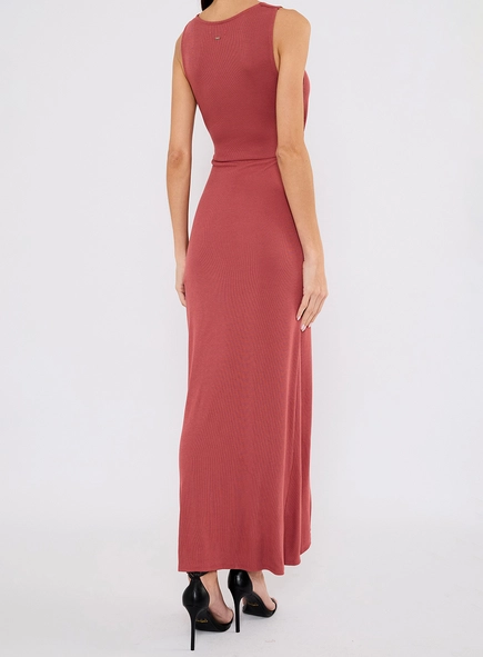 Vestido Midi Slim Canelado Detalhe Frontal