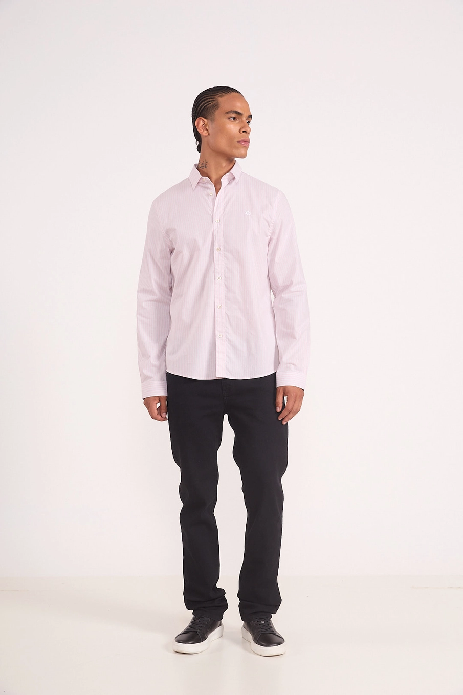 Camisa De Algodão Risca De Giz Rosa