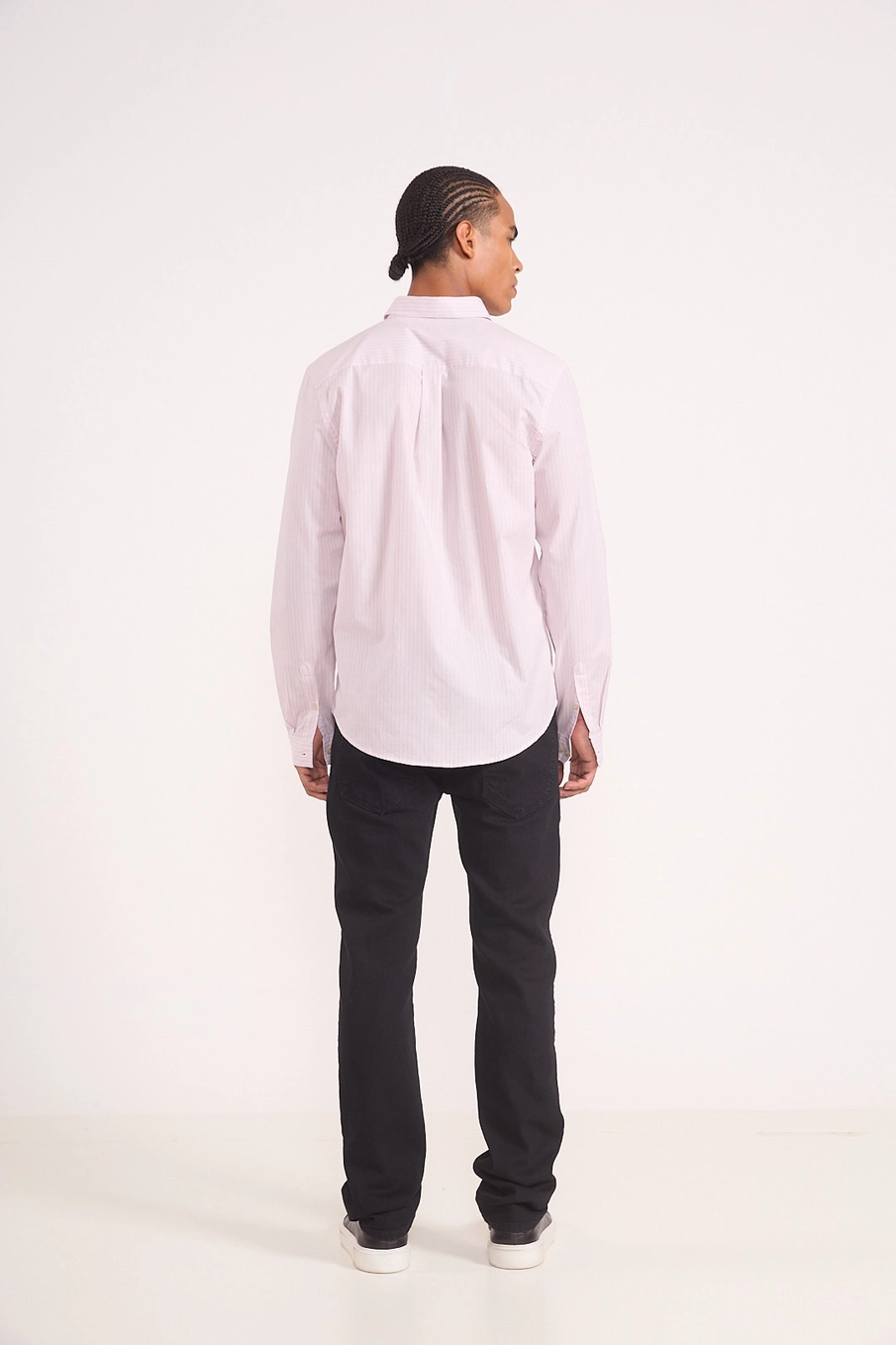 Camisa De Algodão Risca De Giz Rosa