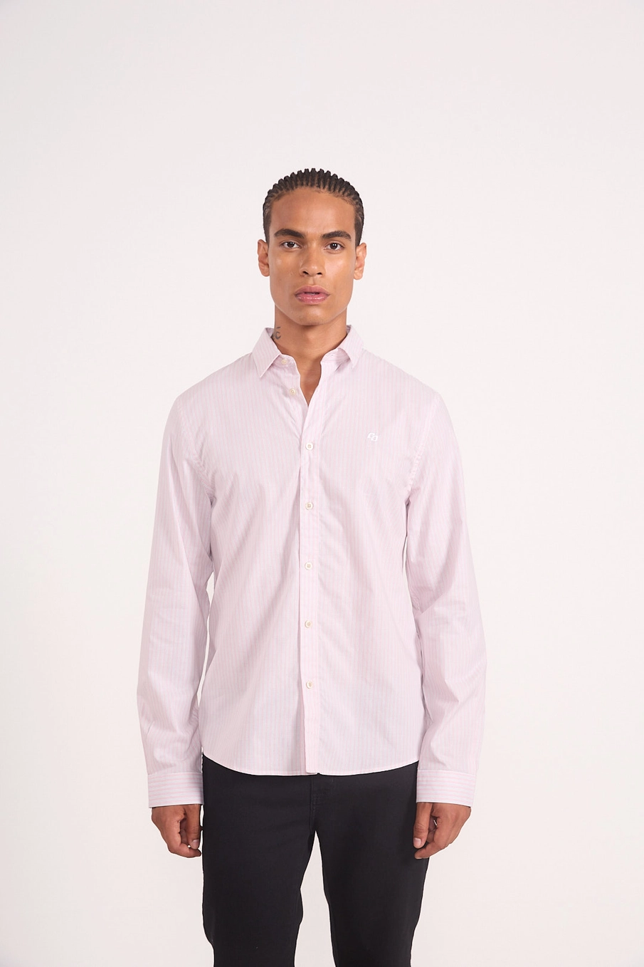 Camisa De Algodão Risca De Giz Rosa