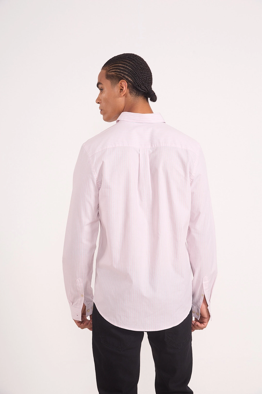 Camisa De Algodão Risca De Giz Rosa