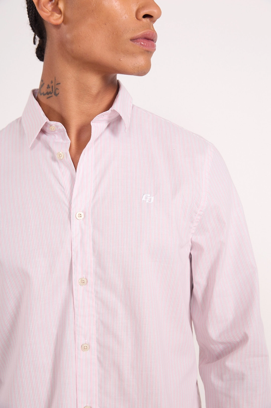 Camisa De Algodão Risca De Giz Rosa