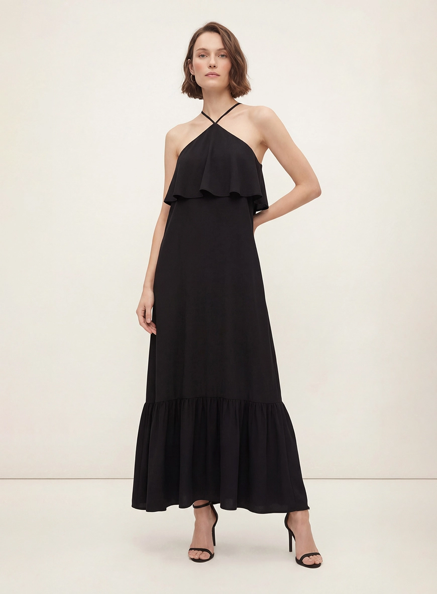 Vestido Longo Solto Frente Única Preto 1
