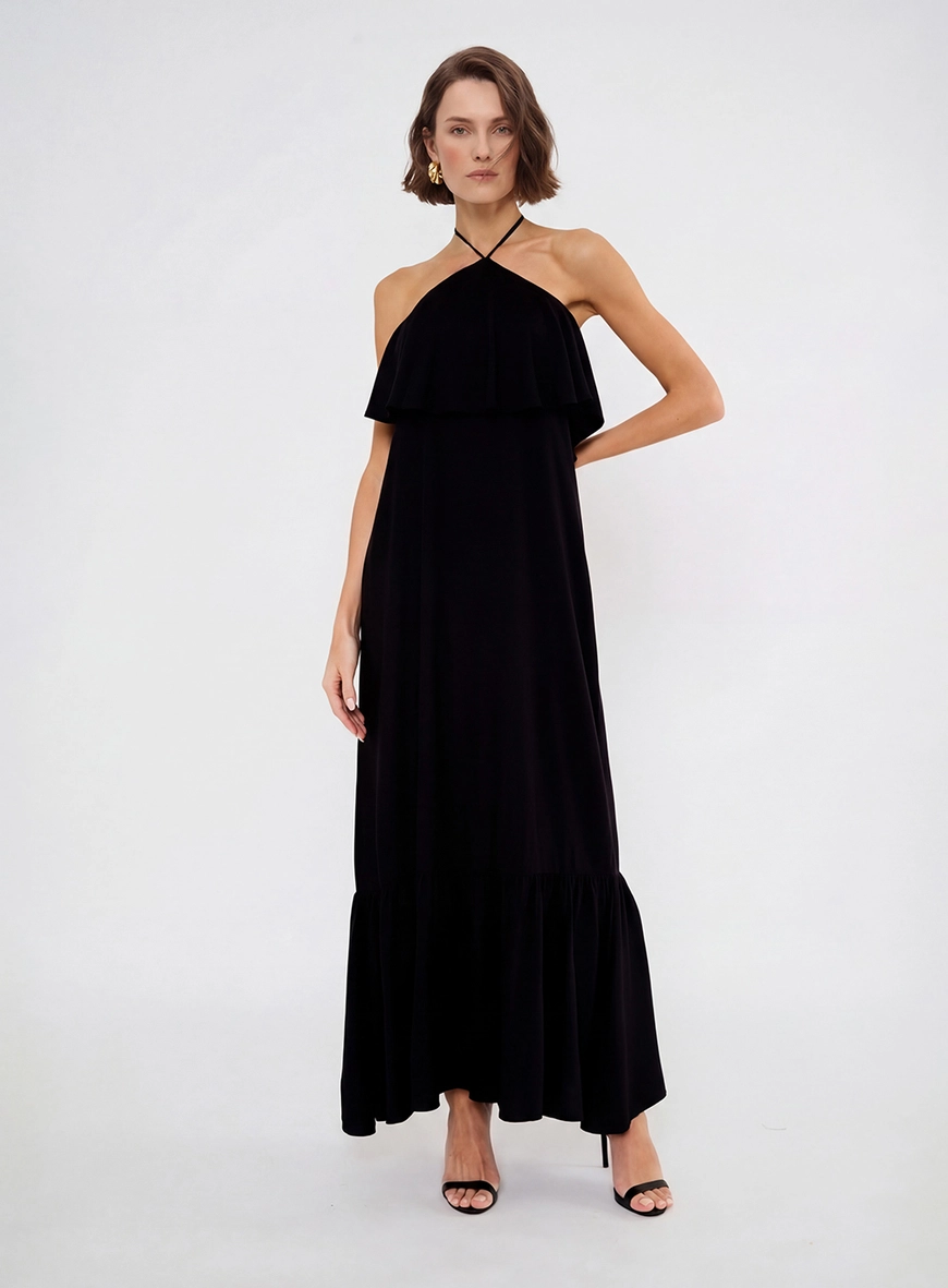 Vestido Longo Solto Frente Única Preto 3