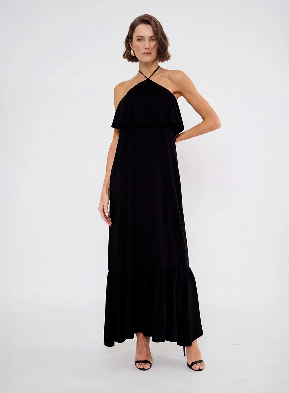 Vestido Longo Solto Frente Única Preto 3