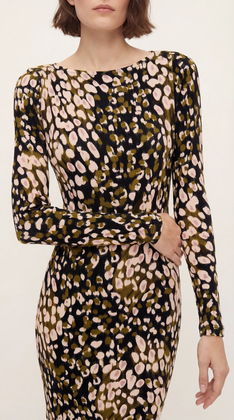 Vestido Longo Slim Manga Longa Estampados 4
