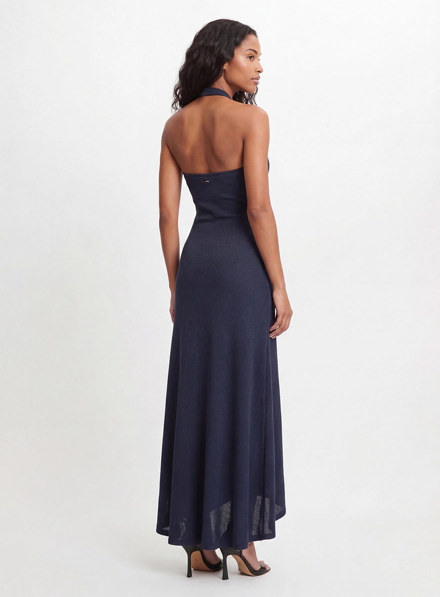 Vestido Midi Mullet Canelado Com Detalhe Azul 2