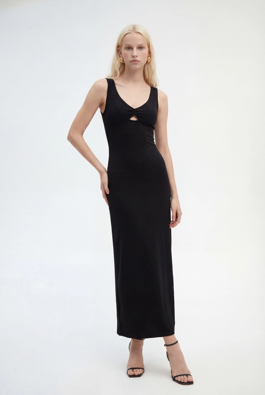 Vestido Longo Slim Com Detalhe Preto 1