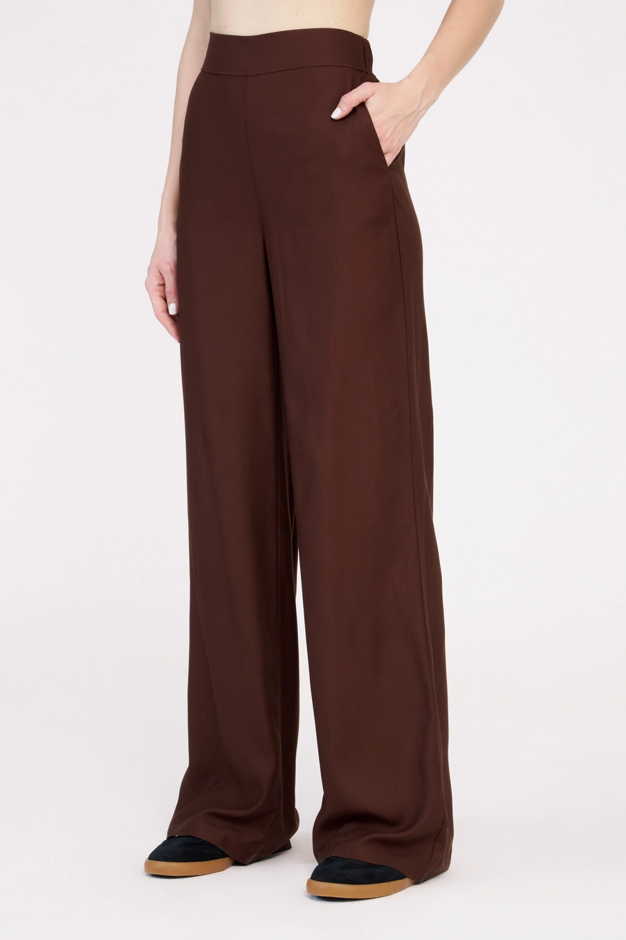 Calça Feminina Wide Leg Alfaiataria Cintura Alta Marrom 3