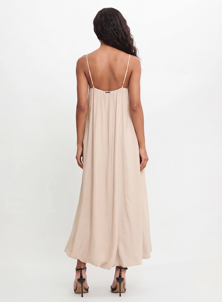 Vestido Midi Balonê Assimétrico Bege Esquilo 2