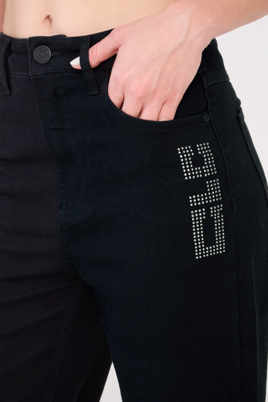 Calça Jeans Feminina Wide Leg Stretch Aplicação Indigo Preto 5