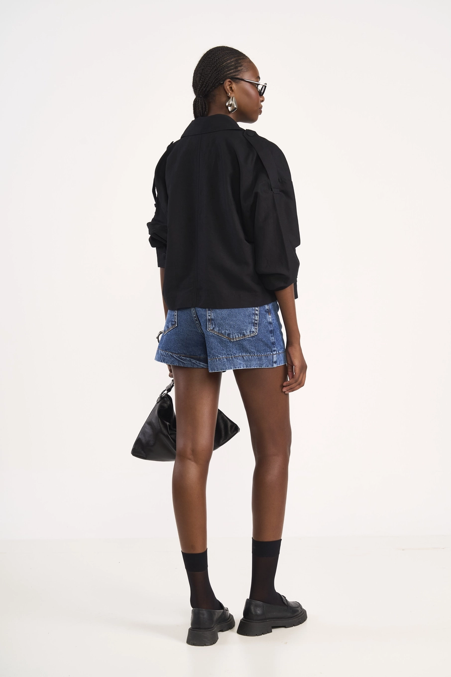 Jaqueta Loose Com Bolsos Frontais Preto