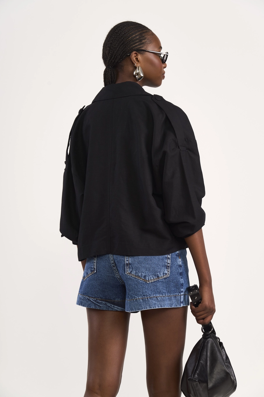Jaqueta Loose Com Bolsos Frontais Preto
