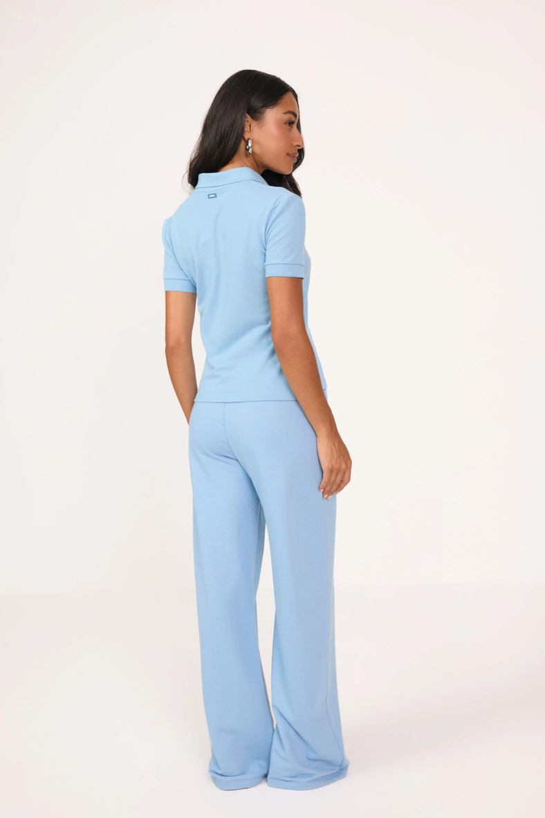 Calça Moletom Feminina Wide Leg Azul 2