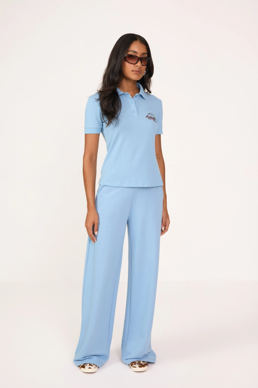 Calça Moletom Feminina Wide Leg Azul 1