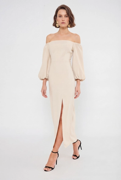 Vestido Midi Slim Com Fenda