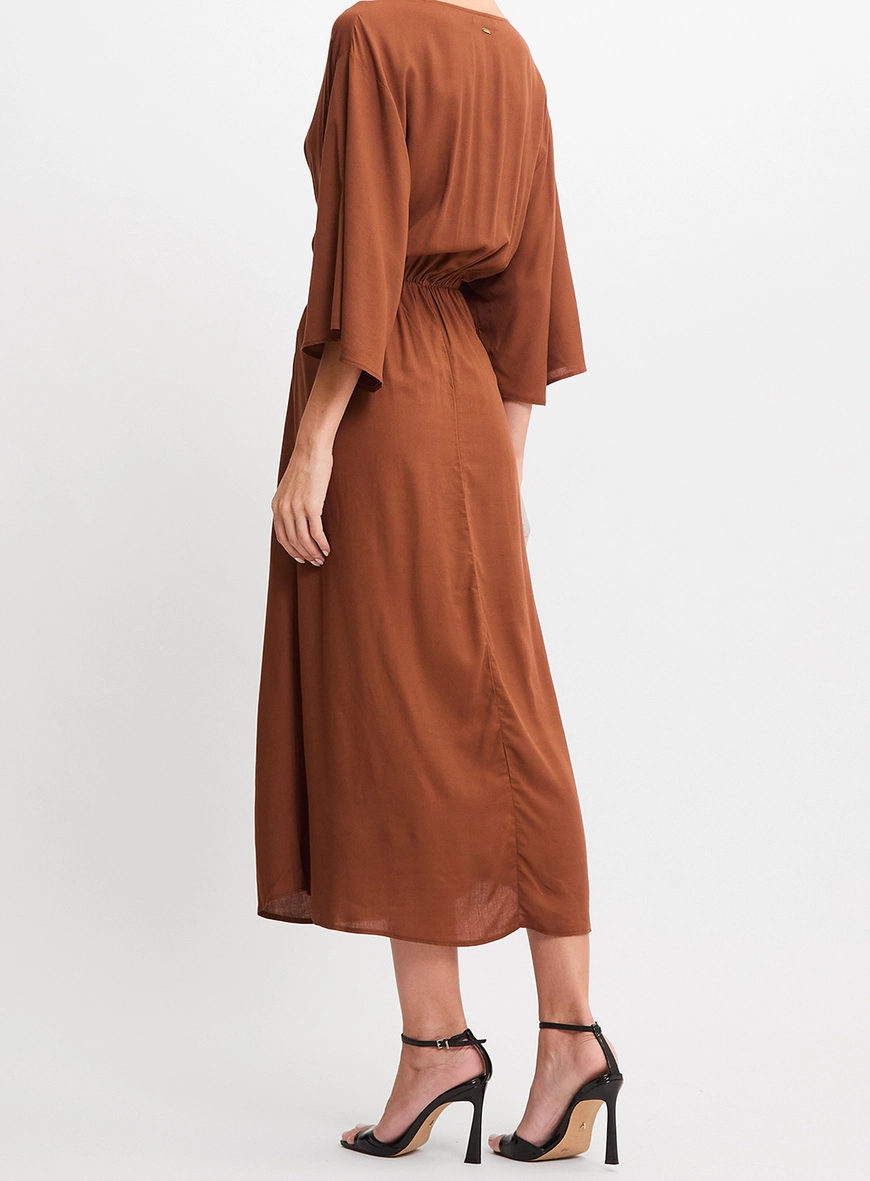 Vestido Midi Evasê Transpassado Marrom 2