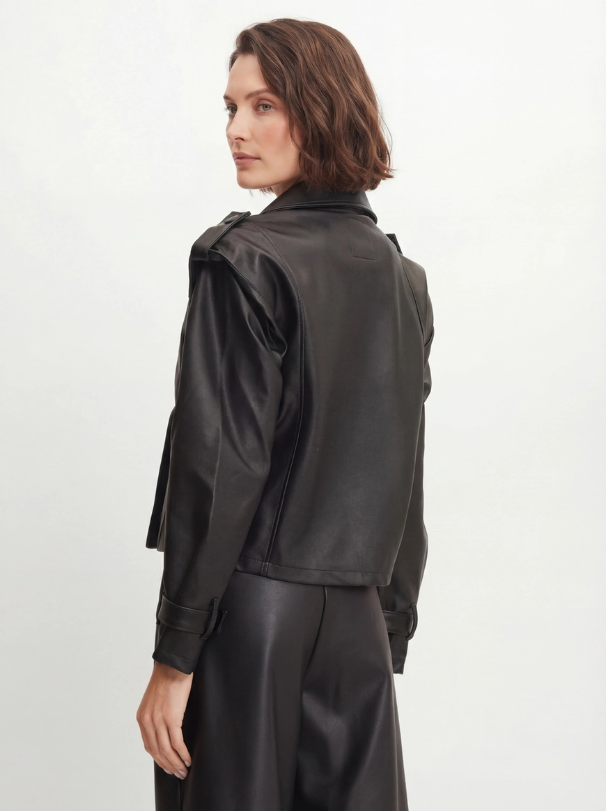 Casaco Mini Trench Feminino Pu Preto 2