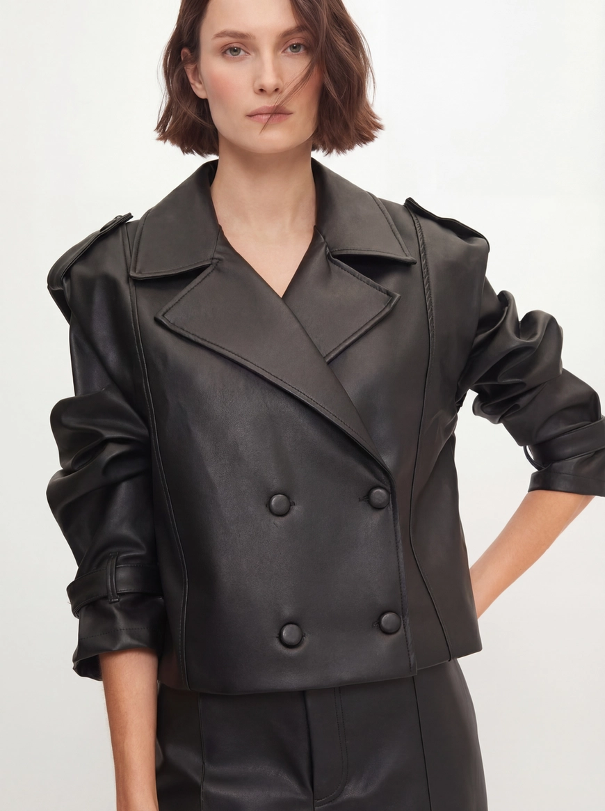 Casaco Mini Trench Feminino Pu Preto 4
