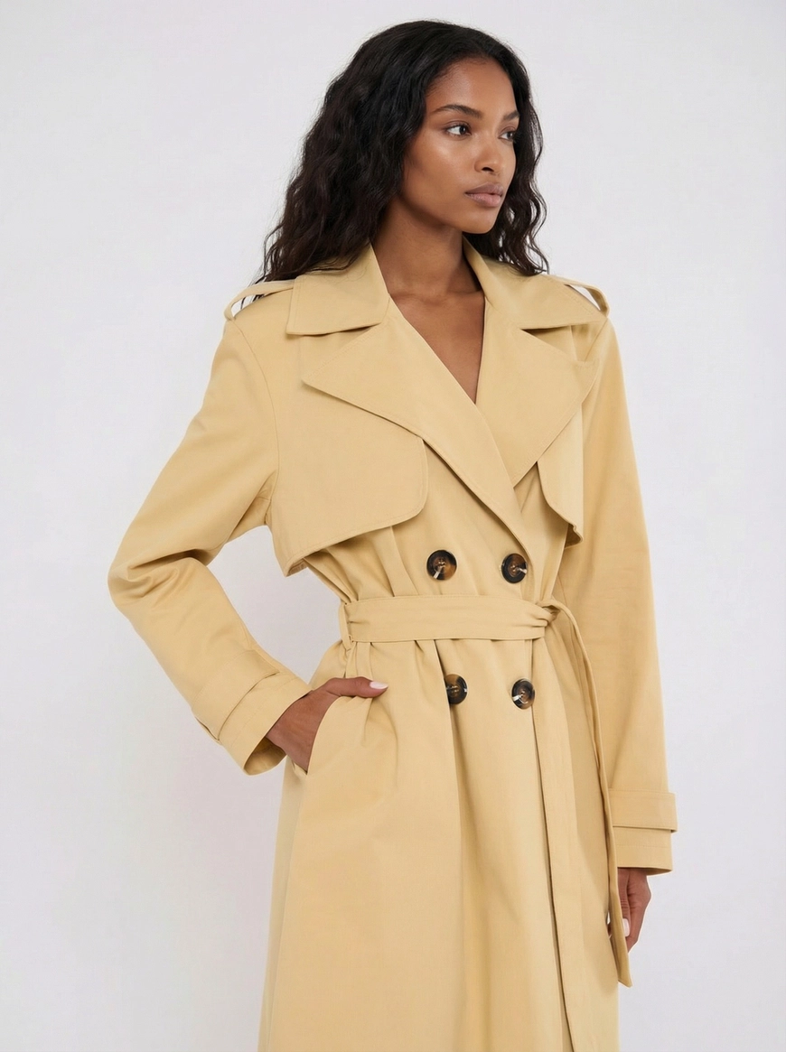 Casaco Sarja Feminino Trench Coat Amarelo 4