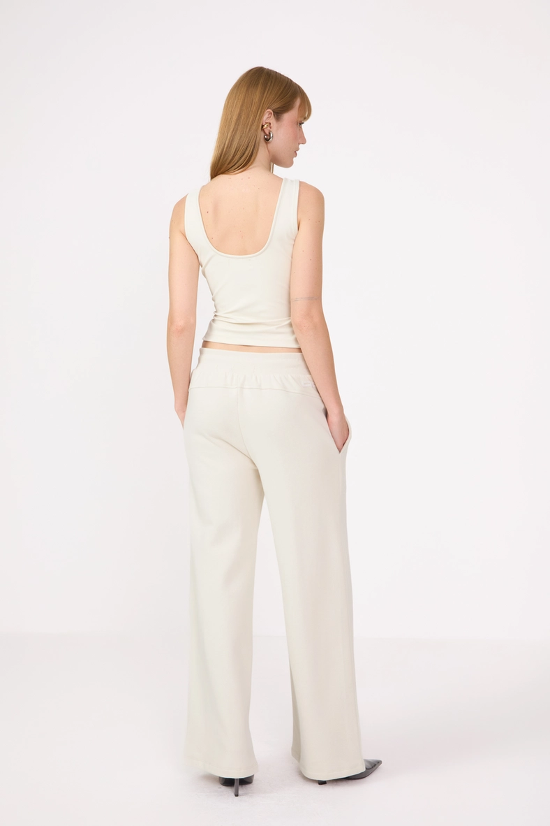 Calça Moletom Feminina Wide Leg Bege Italian 2