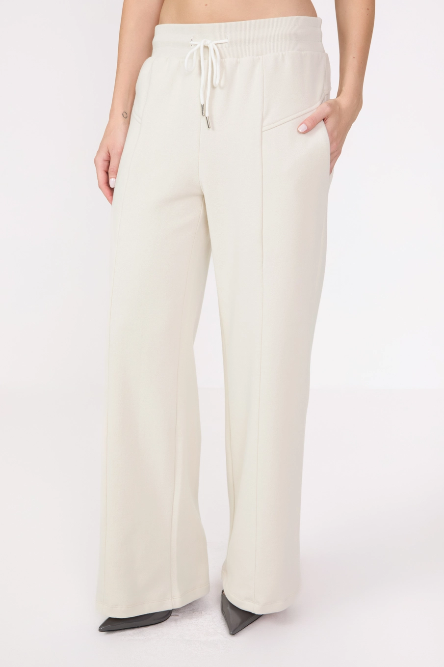 Calça Moletom Feminina Wide Leg Bege Italian 3