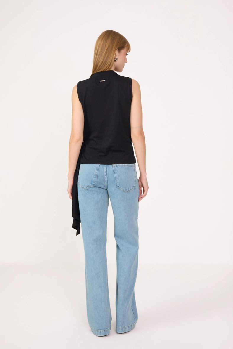 Calça Jeans Feminina Wide Leg Com Bordado Índigo 2