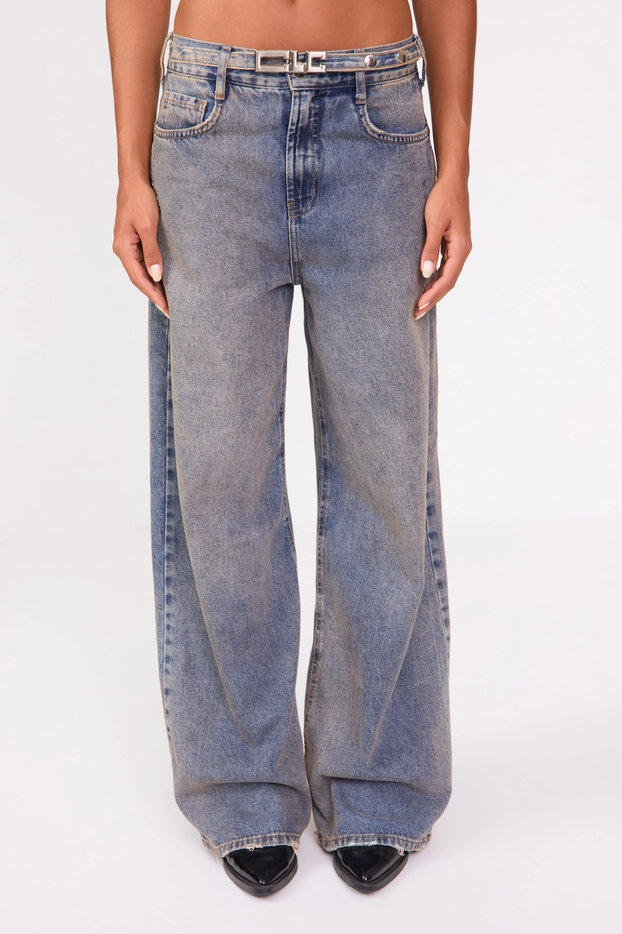 Calça Jeans Feminina Baggy Com Cinto Índigo 3