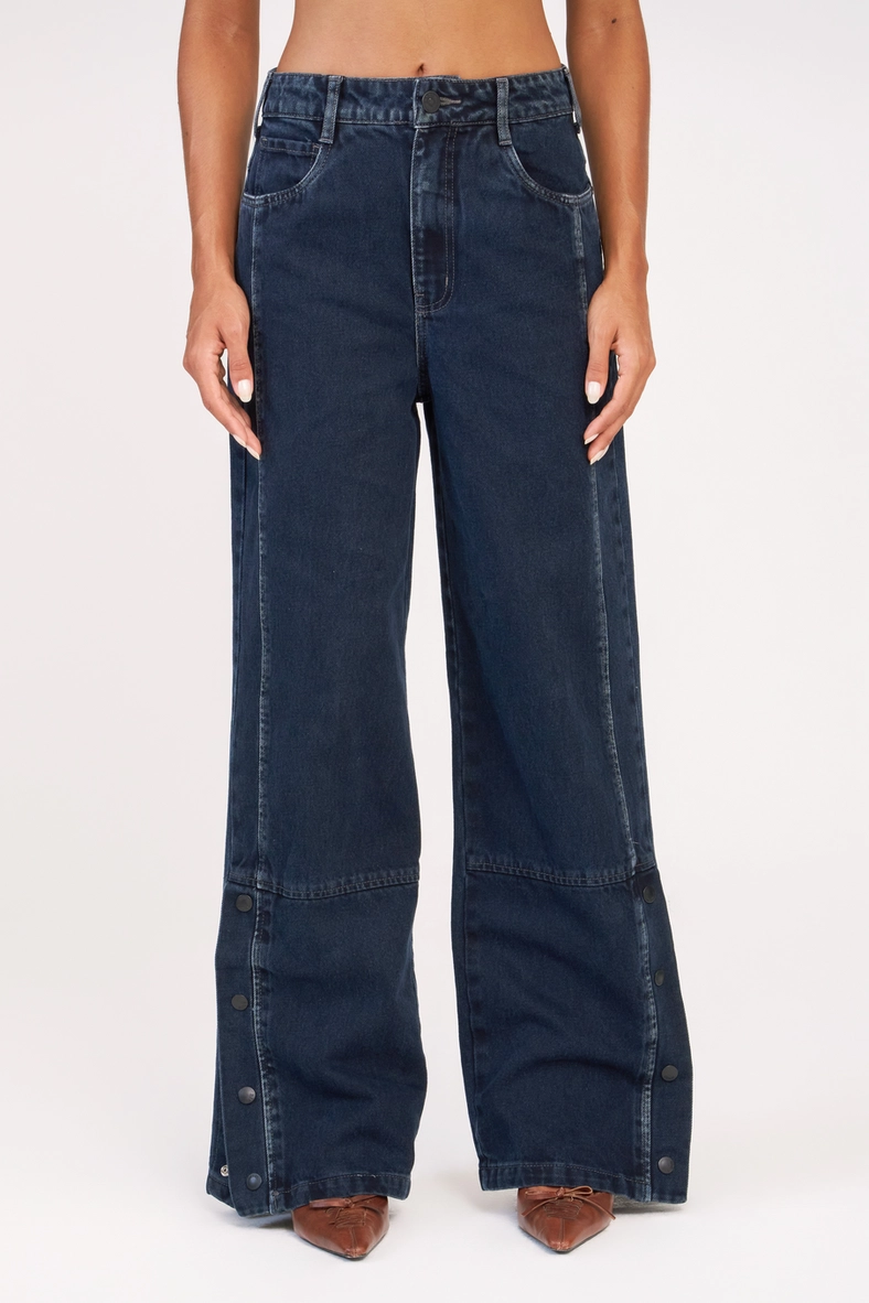 Calça Jeans Feminina Wide Leg Com Abertura Índigo 3