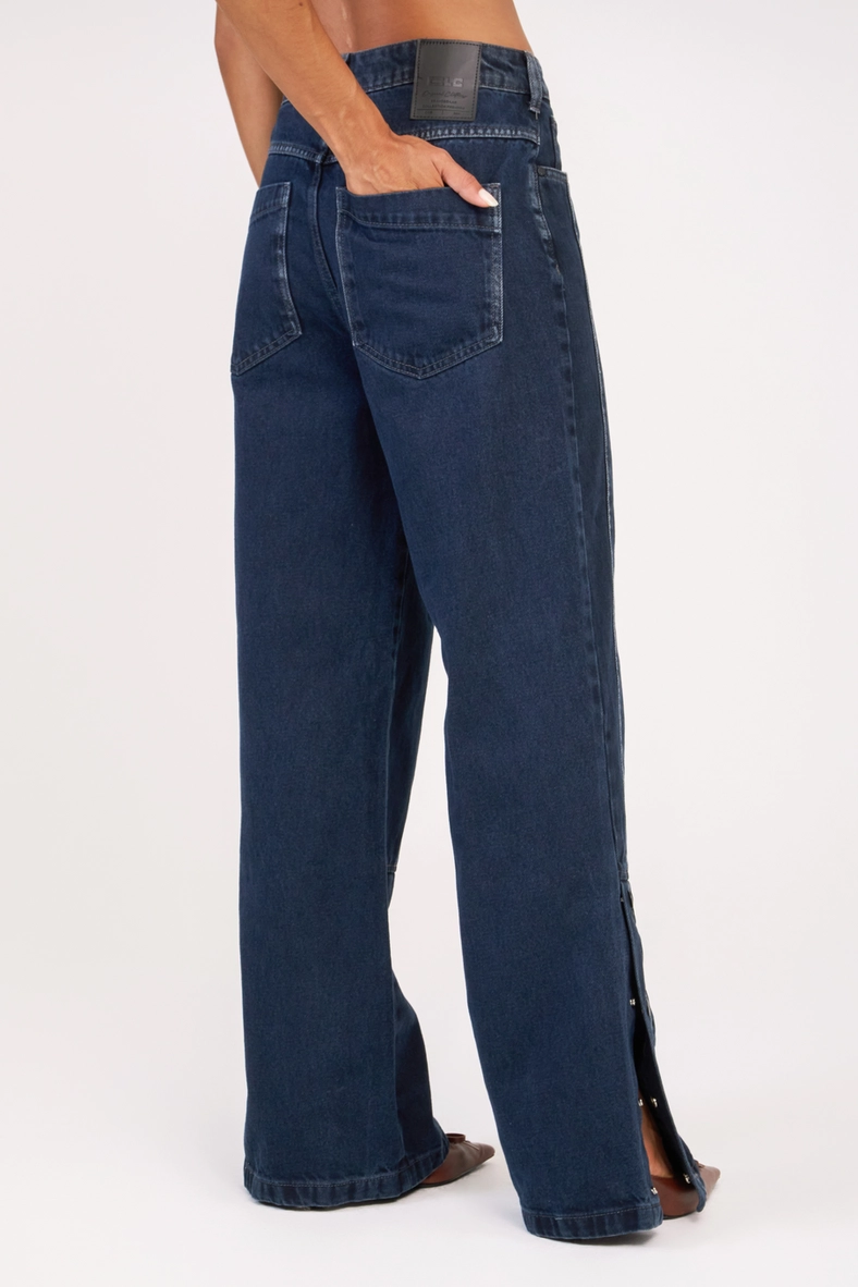Calça Jeans Feminina Wide Leg Com Abertura Índigo 4