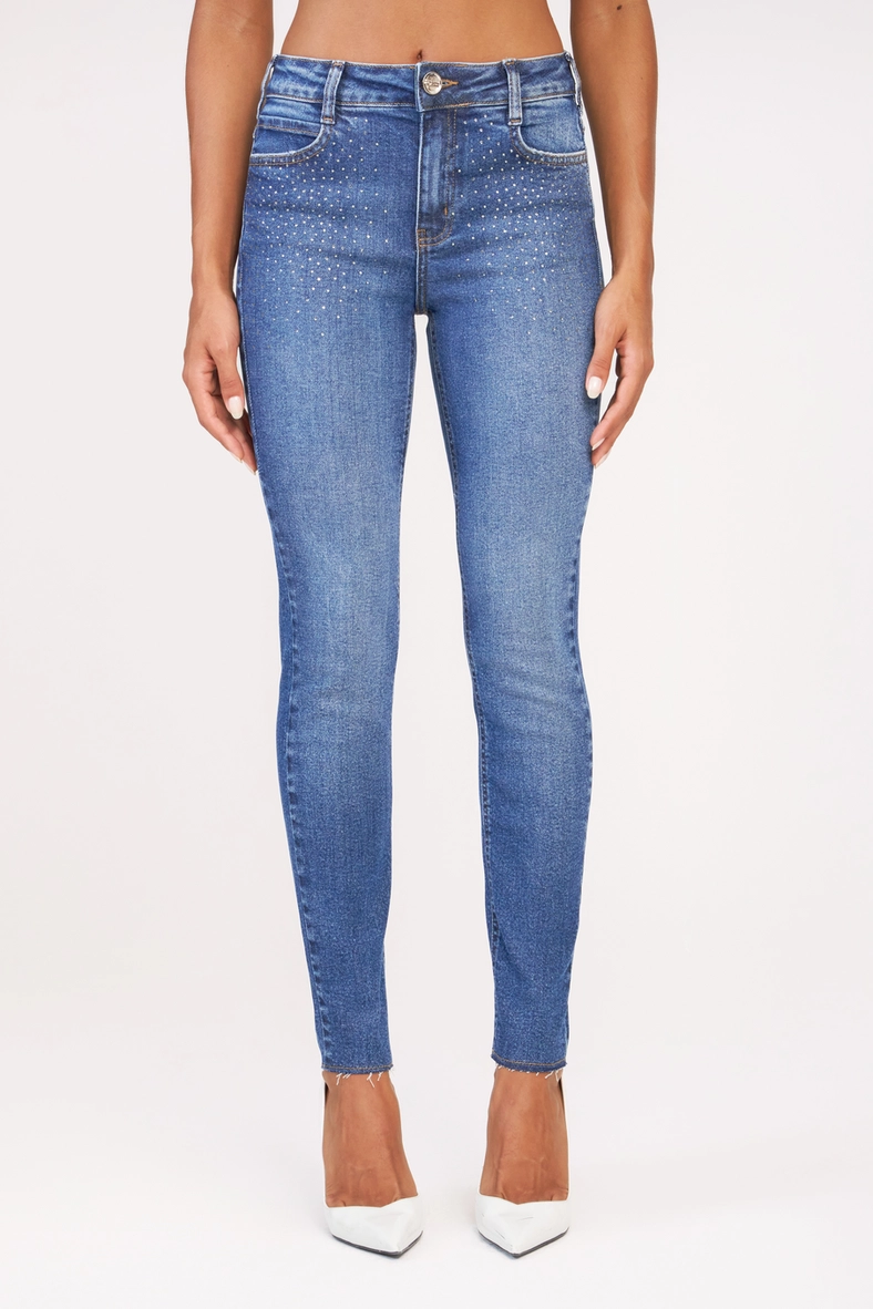 Calça Jeans Feminina Skinny Média Com Aplicação Índigo 3
