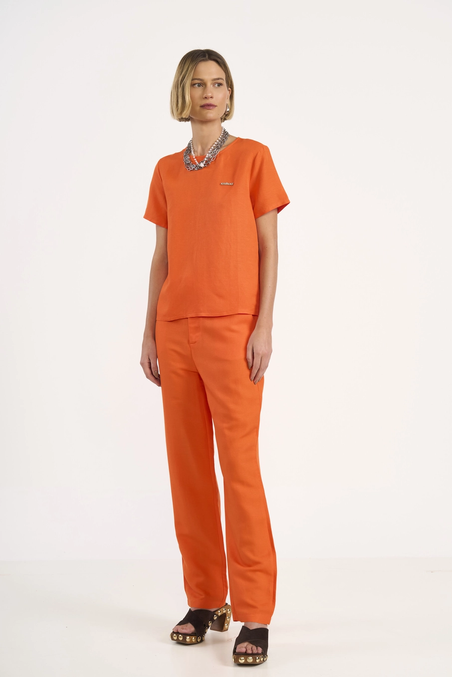 Camiseta Feminina De Viscose E Linho Laranja
