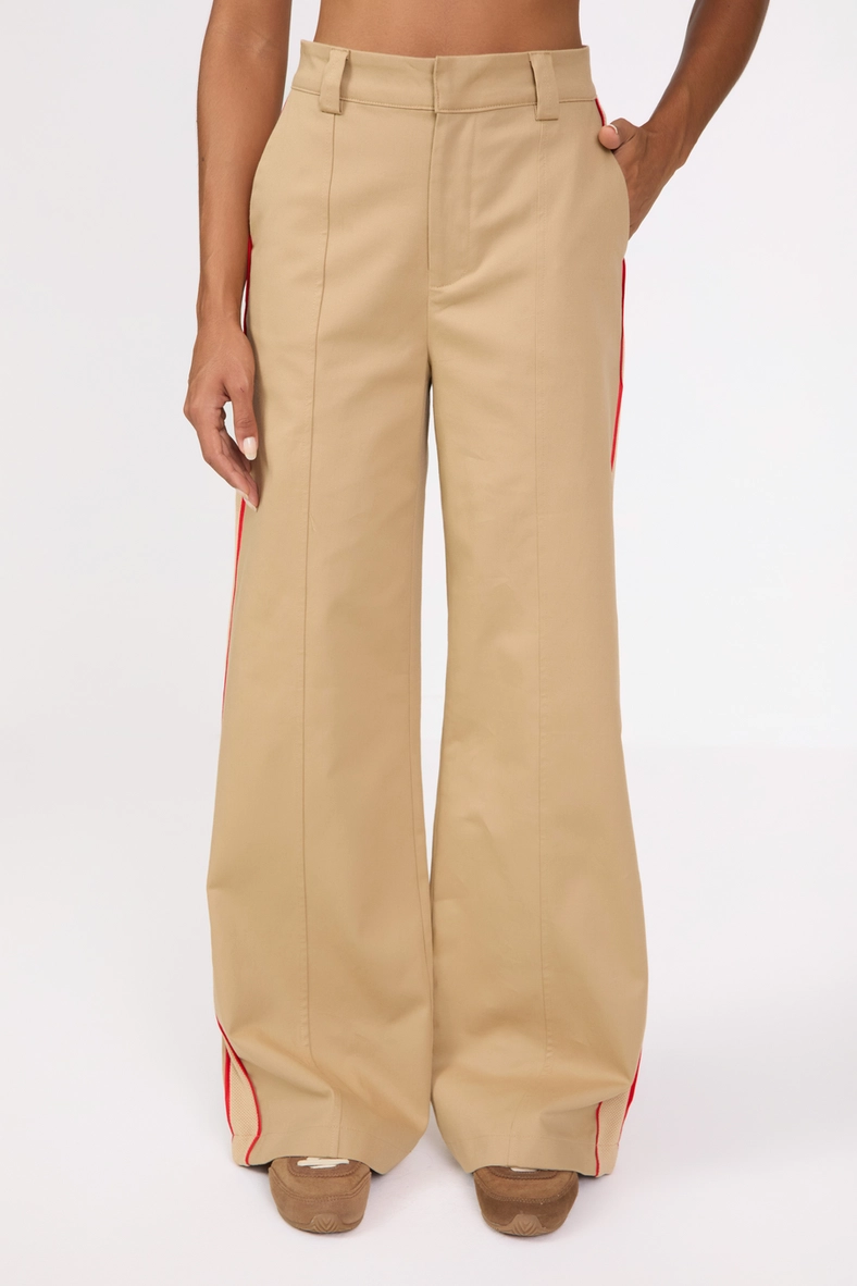 Calça Feminina Alfaiataria Wide Leg Com Recortes Bege 3