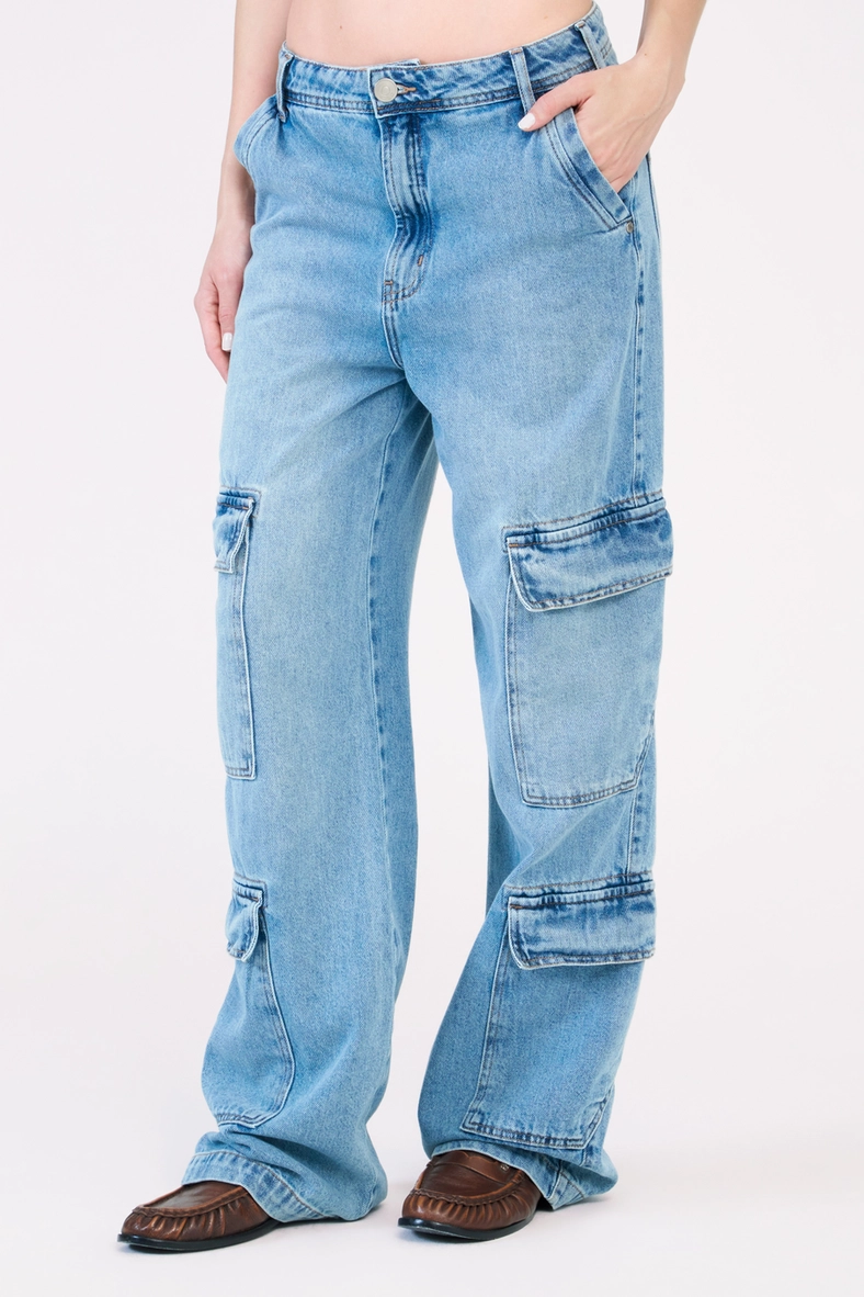 Calça Jeans Feminina Comfort Wide Cargo Índigo 3