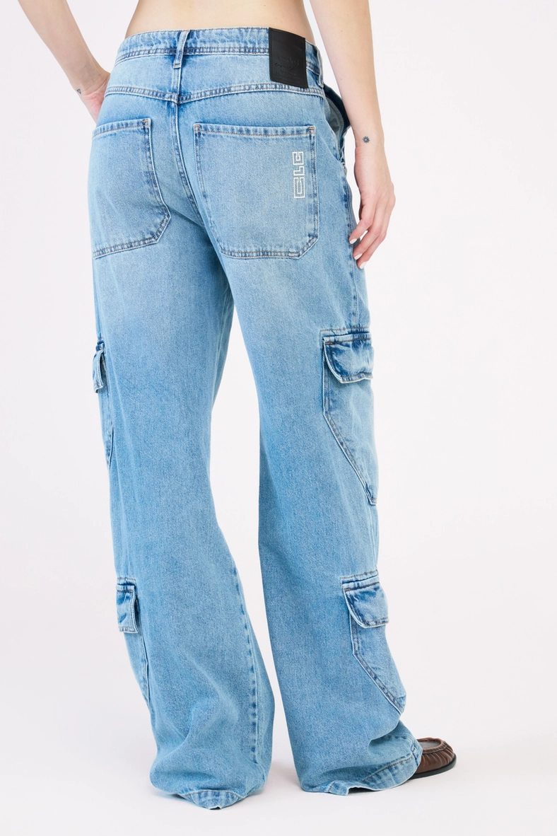 Calça Jeans Feminina Comfort Wide Cargo Índigo 4