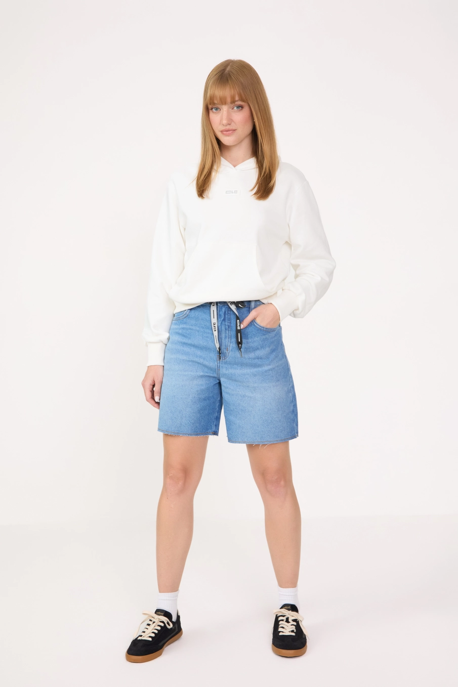 Bermuda Jeans Feminina Trapeze Alta Com Cinto Índigo 1