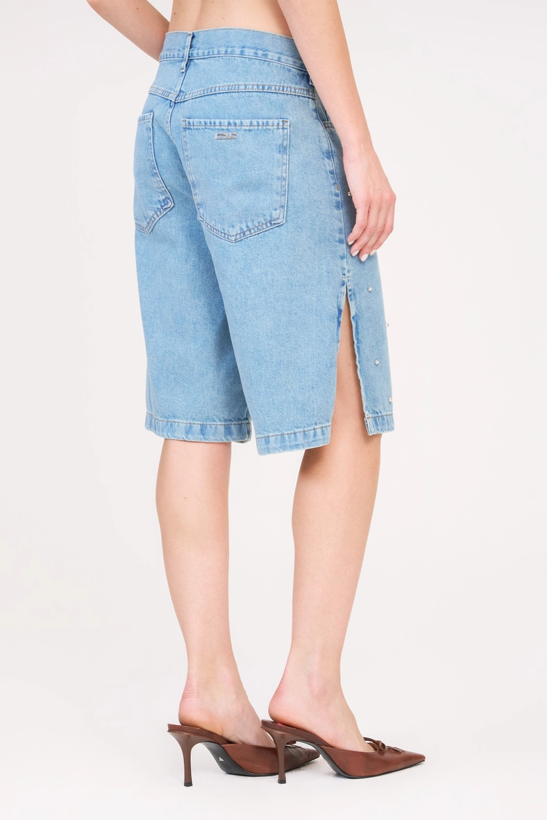 Bermuda Jeans Feminina Baggy Com Bordado Índigo 4