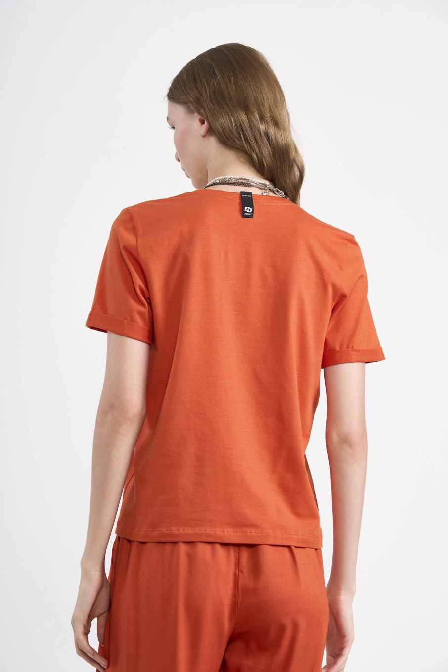 Camiseta Decote V Em Algodão Laranja
