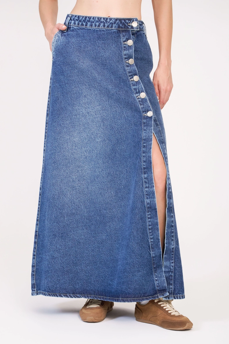 Saia Jeans Longa Com Transpasse Índigo 3