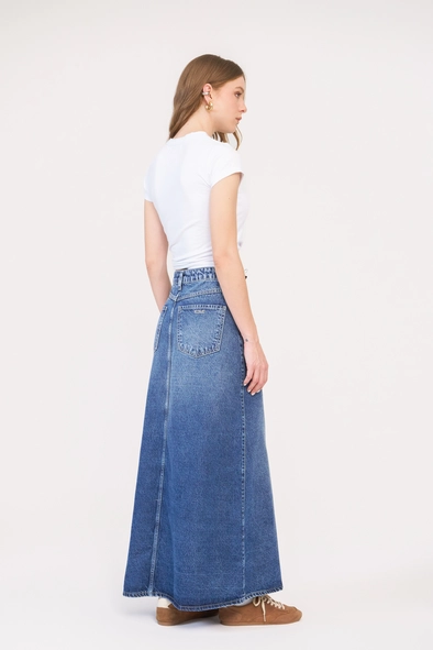 Saia Jeans Longa Com Transpasse