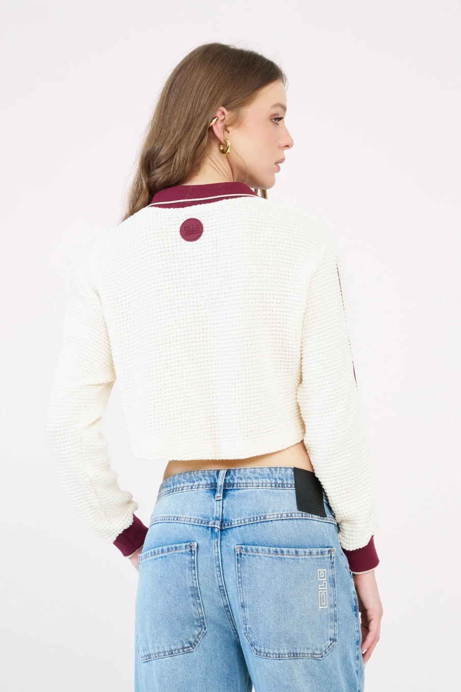 Polo Feminina Over Texturizada Manga Longa Bege Italian 4