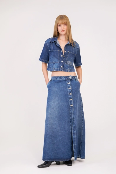 Camisa Jeans Feminina Cropped