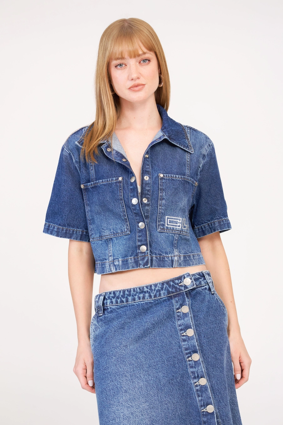 Camisa Jeans Feminina Cropped Índigo 3