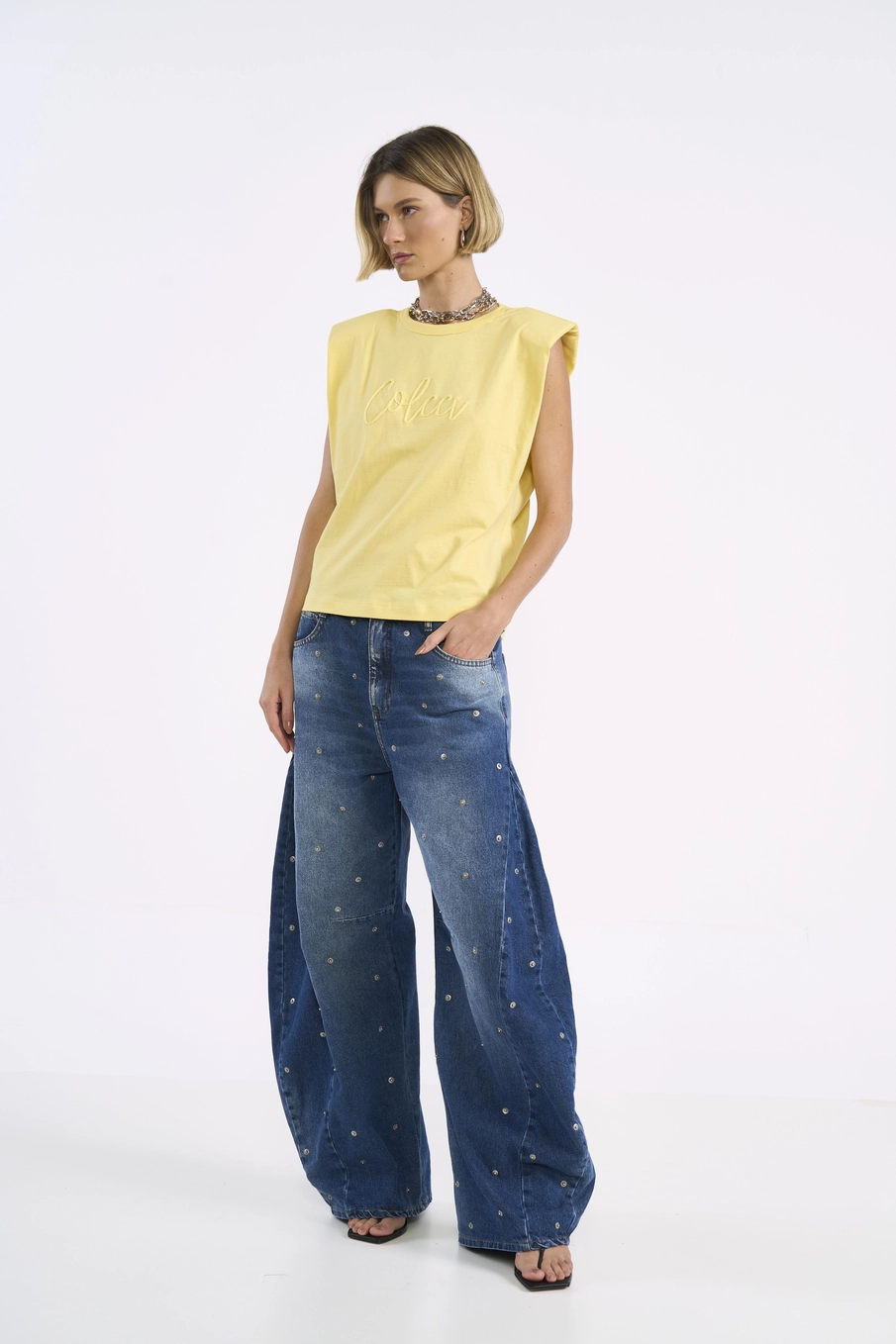 Regata Muscle Tee Com Ombreiras Amarelo