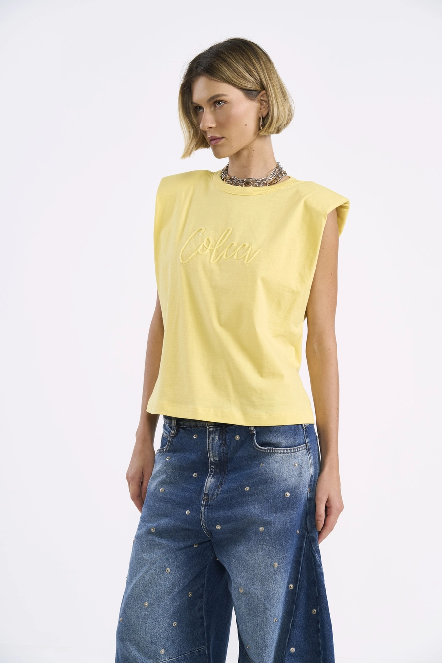 Regata Muscle Tee Com Ombreiras Amarelo