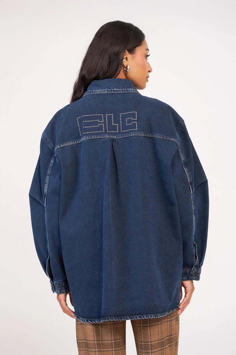 Jaqueta Jeans Feminina Oversized Com Aplicação Índigo 2