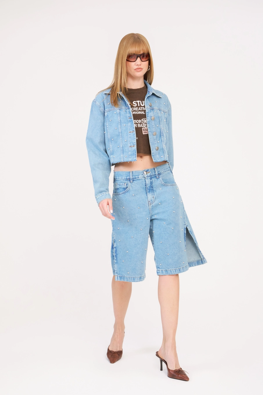 Jaqueta Jeans Feminina Cropped Com Bordado Índigo 6