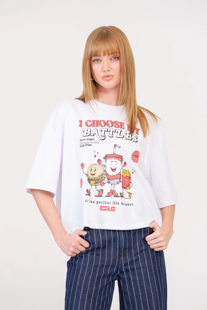Camiseta Feminina Box Over Estampada Branco 1