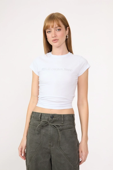 Camiseta Feminina Baby Look Com Aplicação